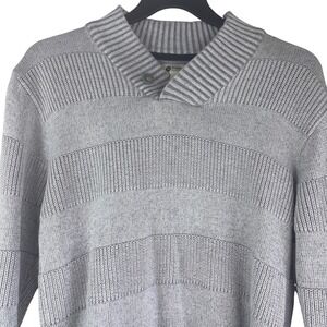 Haggar Mens Striped Knit Sweater Pullover Cotton Gray XL Classic Casual Business